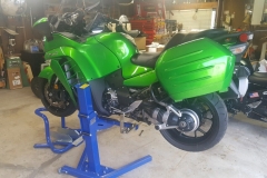 Kawasaki motorcycle lifted with Big Blue