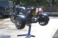 Suzuki 1200 Bandit trike life with Big Blue motorcycle lift